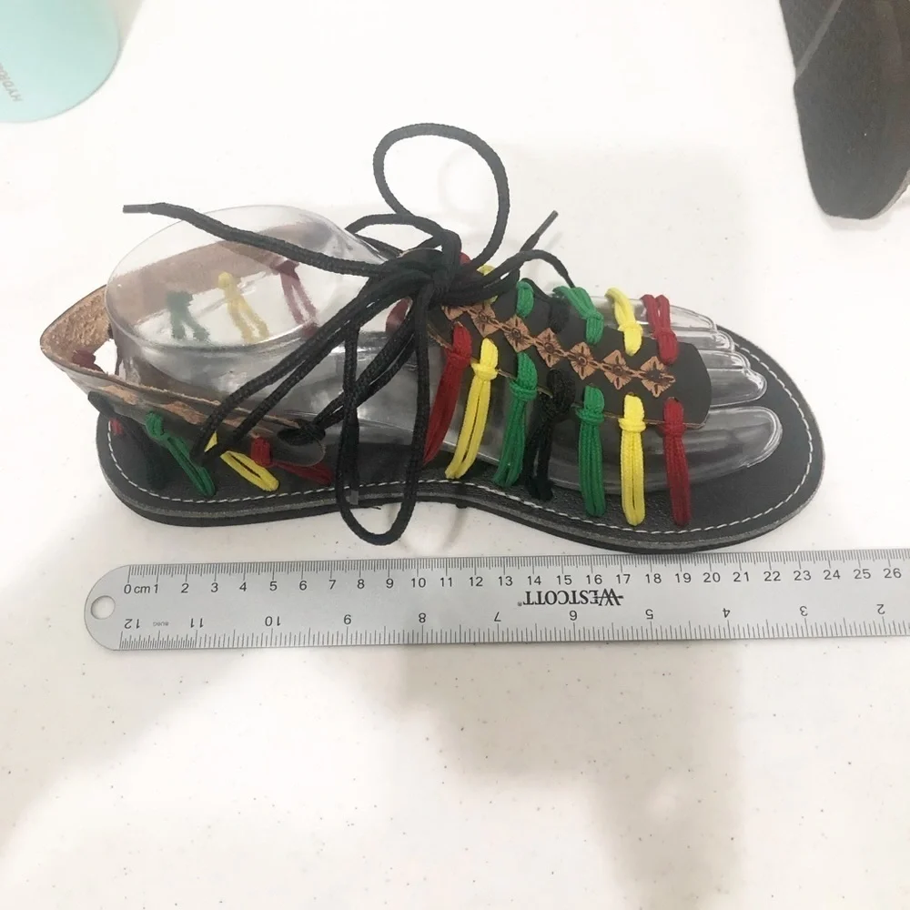 Reggae Rasta summer sandals leather and cloth women size 7.5 or 24.5 CM